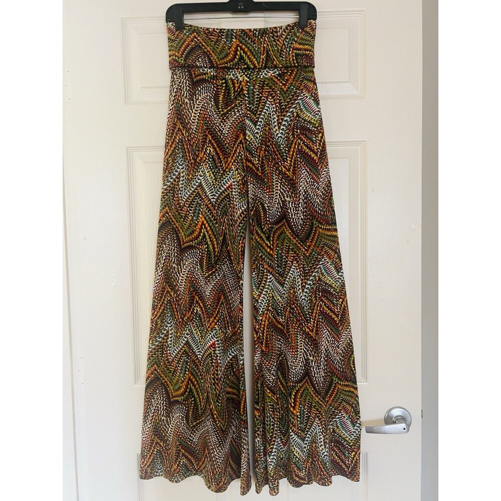 Veronica M Chevron Wide Leg Palazzo Pants S Multi Zig Zag Boho Festival Flare